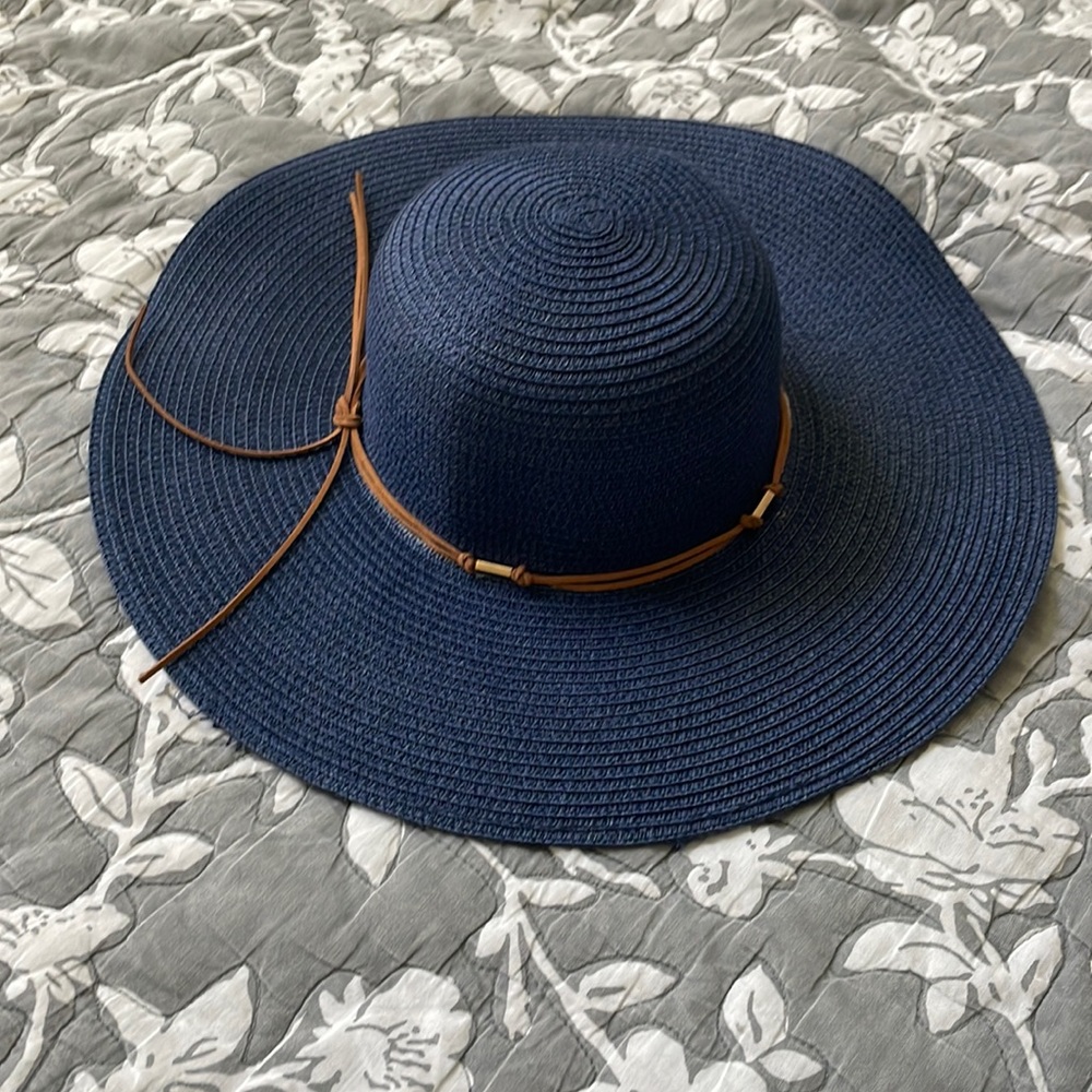 Blue woven beach hat